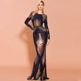 Evening  Stitching Mop Long Sequ Dress Ladies Formal Gown